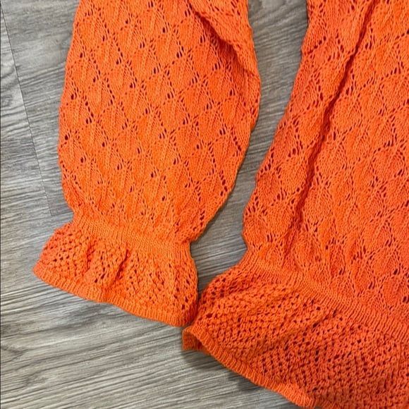 BY ANTHROPOLOGIE FLOUNCE-HEM POINTELLE SWEATER crew neck size L - tangerine - Picture 8 of 11